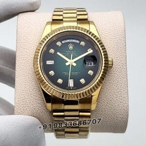 Rolex Day-Date Yellow Gold Diamonds Set Green Ombre Dial 40mm High Quality Swiss Automatic Movement First Copy Watch