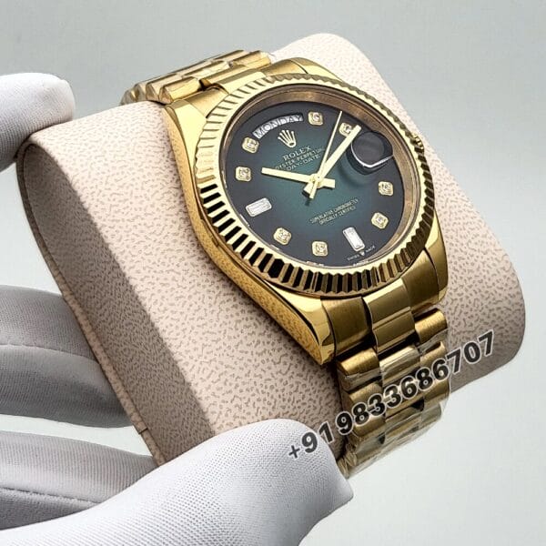 Rolex Day-Date Yellow Gold Diamonds Set Green Ombre Dial 40mm High Quality Swiss Automatic Movement First Copy Watch