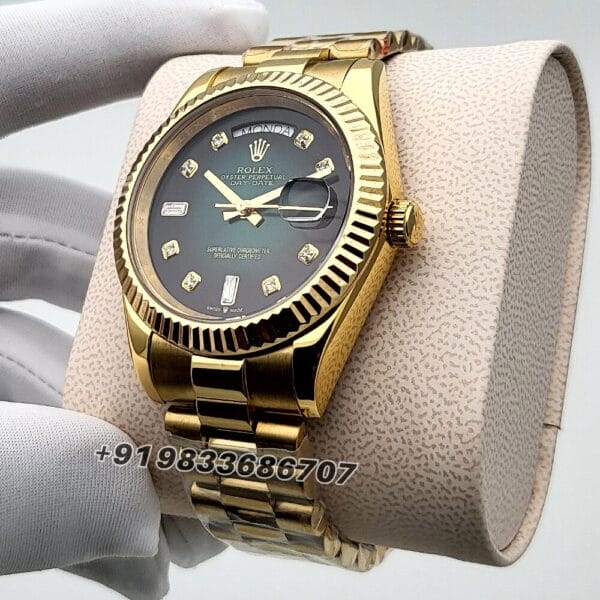 Rolex Day-Date Yellow Gold Diamonds Set Green Ombre Dial 40mm High Quality Swiss Automatic Movement First Copy Watch