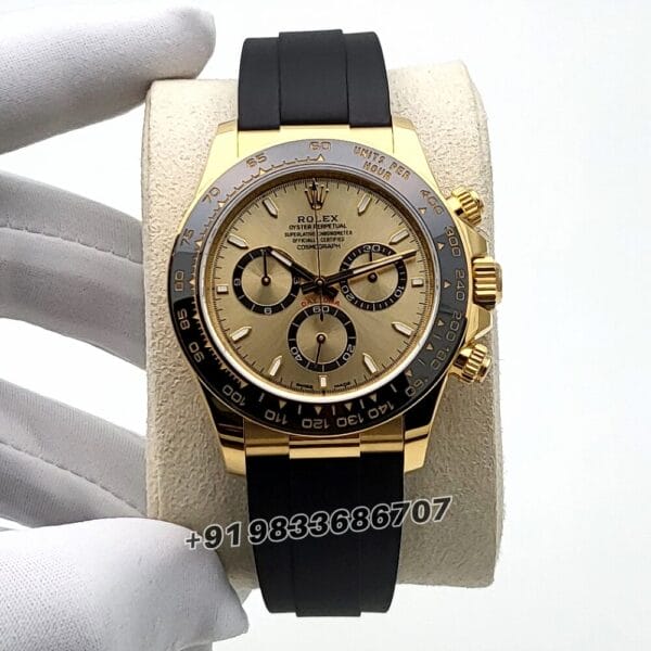 Rolex Cosmograph Daytona 18kt Yellow Gold Oysterflex Golden Dial 40mm Exact 1:1 Top Quality Super Clone Replica Swiss ETA 4131 Automatic Movement Watch