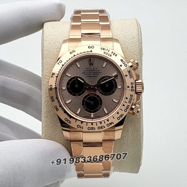 Rolex Cosmograph Daytona Everose Gold Sundust Dial 40mm Exact 11 Top Quality Super Clone Replica Swiss ETA 4131 Automatic Movement Watch