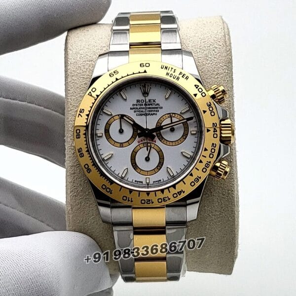 Rolex Cosmograph Daytona Yellow Rolesor White Dial 40mm Exact 11 Top Quality Super Clone Replica Swiss ETA 4131 Automatic Movement Watch