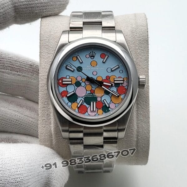 Rolex Oyster Perpetual Turquoise Blue Celebration Motif Dial 41mm Super High Quality Swiss Automatic Replica Watch (3)