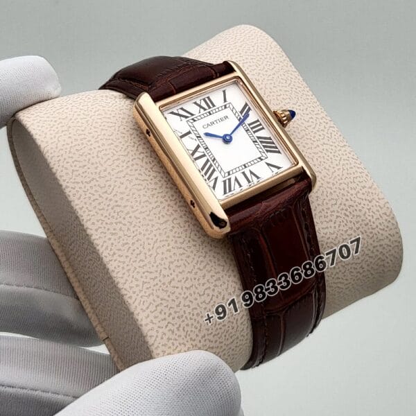 Cartier Tank Rose Gold White Dial Leather Strap High Quality First Copy Watch