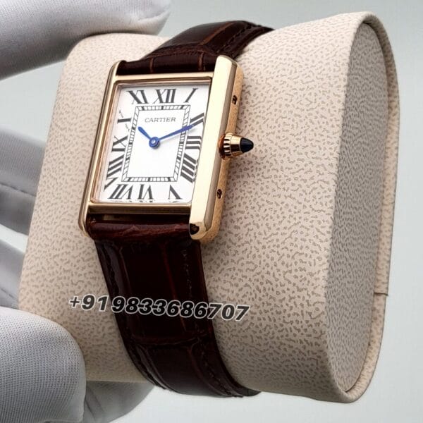 Cartier Tank Rose Gold White Dial Leather Strap High Quality First Copy Watch