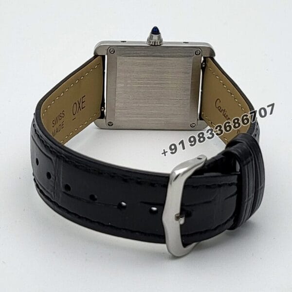 Cartier Tank White Dial Black Leather Strap High Quality First Copy Watch