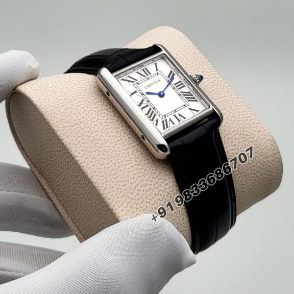 Cartier Tank White Dial Black Leather Strap High Quality First Copy Watch