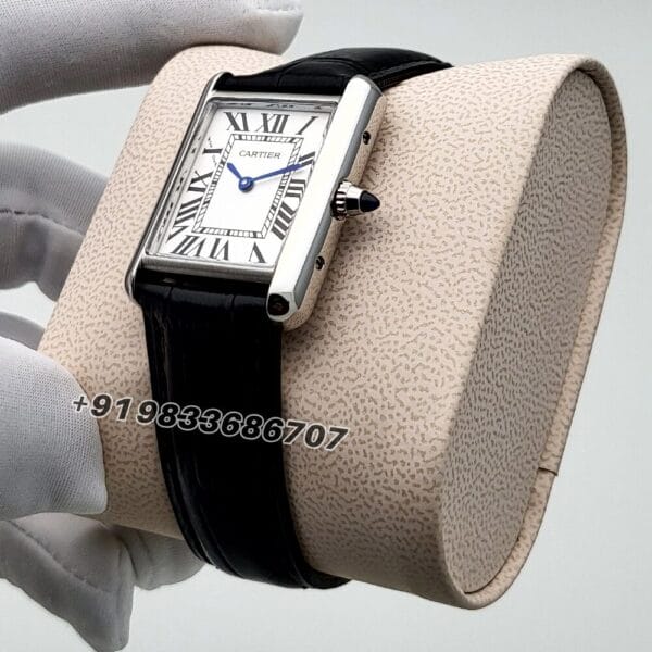 Cartier Tank White Dial Black Leather Strap High Quality First Copy Watch