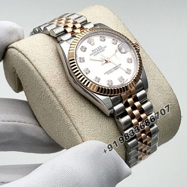 Rolex Datejust Oystersteel and Everose Gold Diamonds Set Silver Dial 31mm Exact 11 Top Quality Replica Super Clone Swiss ETA 2236 Automatic Movement Watch