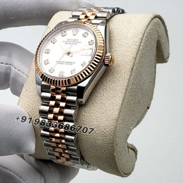 Rolex Datejust Oystersteel and Everose Gold Diamonds Set Silver Dial 31mm Exact 11 Top Quality Replica Super Clone Swiss ETA 2236 Automatic Movement Watch