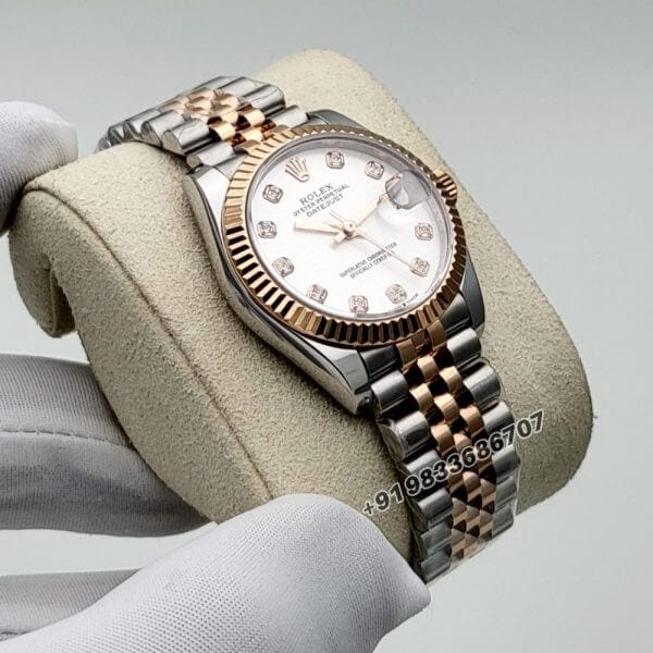 Rolex Datejust Oystersteel and Everose Gold Diamonds Set Silver Dial 31mm Exact 11 Top Quality Replica Super Clone Swiss ETA 2236 Automatic Movement Watch Ref-278271