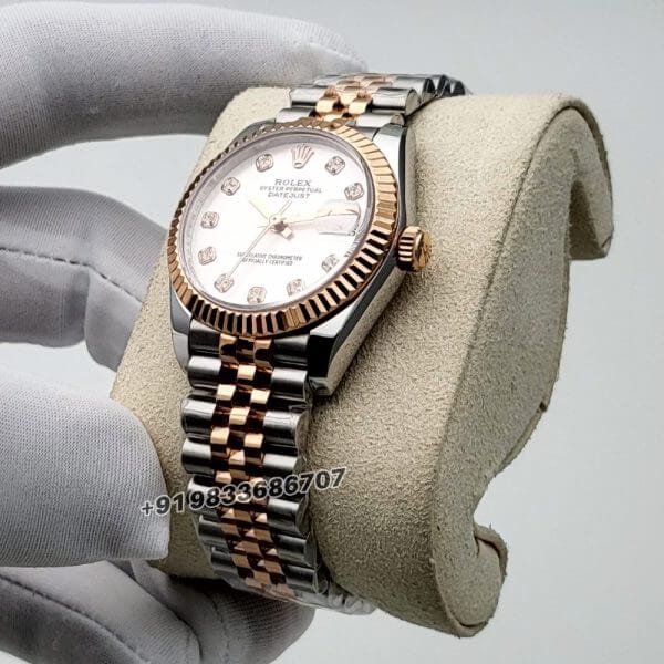 Rolex Datejust Oystersteel and Everose Gold Diamonds Set Silver Dial 31mm Exact 11 Top Quality Replica Super Clone Swiss ETA 2236 Automatic Movement Watch Ref-278271