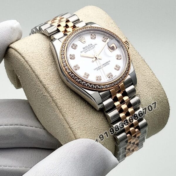 Rolex Datejust Oystersteel and Everose Gold White Mother-of-Pearl Dial 31mm Exact 11 Top Quality Super Clone Replica Swiss ETA 2236 Automatic Movement Watch