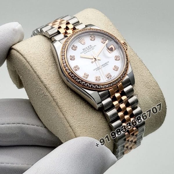 Rolex Datejust Oystersteel and Everose Gold White Mother-of-Pearl Dial 31mm Exact 11 Top Quality Super Clone Replica Swiss ETA 2236 Automatic Movement Watch Ref-278381RBR