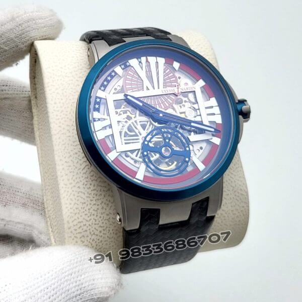 Ulysse Nardin Executive Skeleton Tourbillon Blue Leather Strap Super High Quality Swiss Automatic Watch