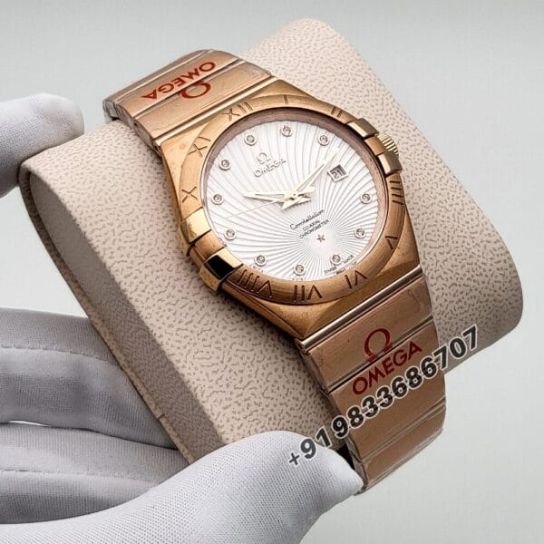 Omega Constellation Co Axial Chronometer Rose Gold White Dial High Quality Watch (2)