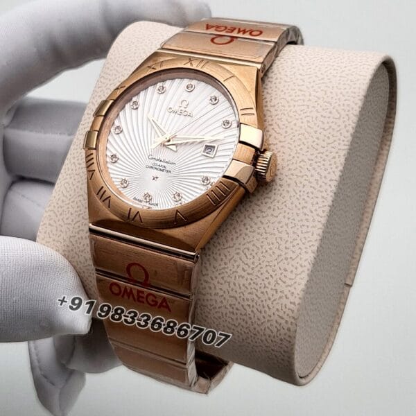 Omega Constellation Co Axial Chronometer Rose Gold White Dial High Quality Watch (2)