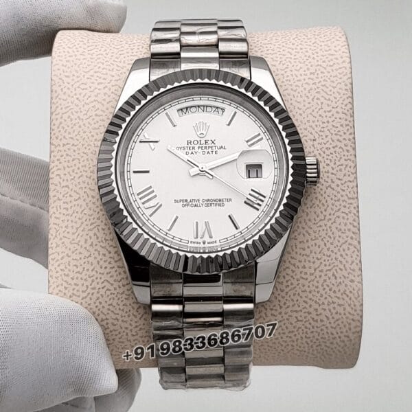 Rolex Day-Date White Dial 40mm Stainless Steel High Quality Swiss Automatic Watch (4)