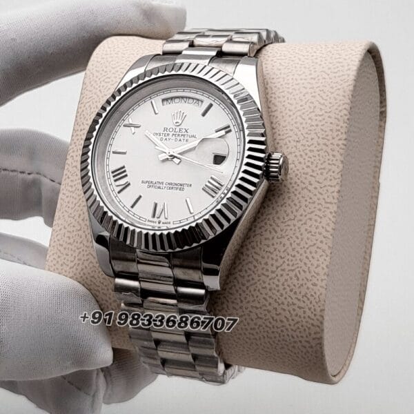 Rolex Day-Date White Dial 40mm Stainless Steel High Quality Swiss Automatic Watch (4)