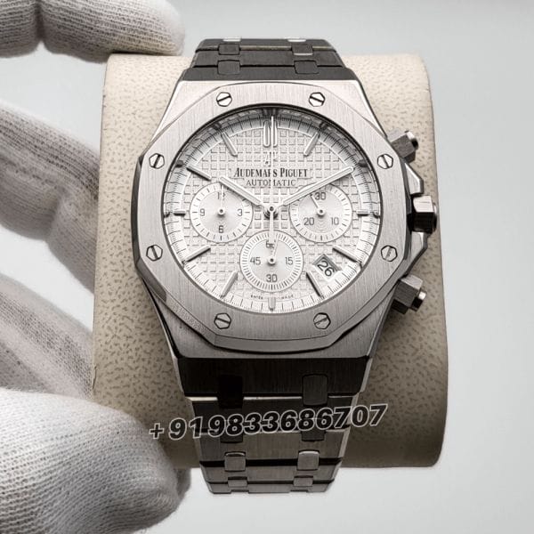 AudemarsPiguetRoyalOakChronographFullSilver41mmWhiteDialSuperHighQualityWatch_1