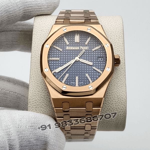 AudemarsPiguetRoyalOakPinkGoldBlueDialExact11SwissETA