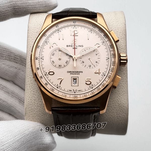 BreitlingPremierB01ChronographRoseGoldOffwhiteDialLeatherStrapSuperHighQualityWatch_1