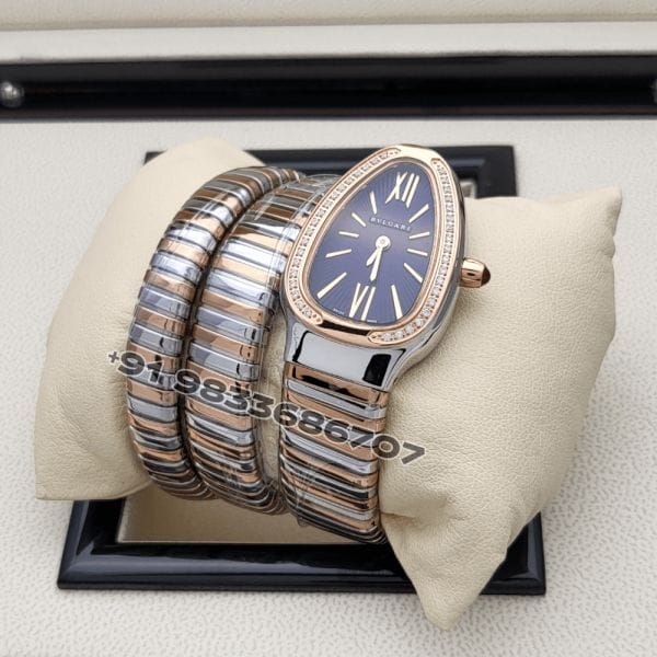 BulgariSerpentiDualToneDoubleSpiralBlueDialBrilliantCutDiamondSetBezelSuperHighQualityWatch_1