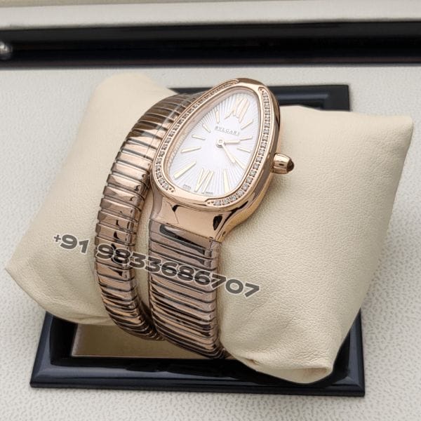 BulgariSerpentiRoseGoldSingleSpiralWhiteDialBrilliantCutDiamondSetBezelSuperHighQualityWatch_1