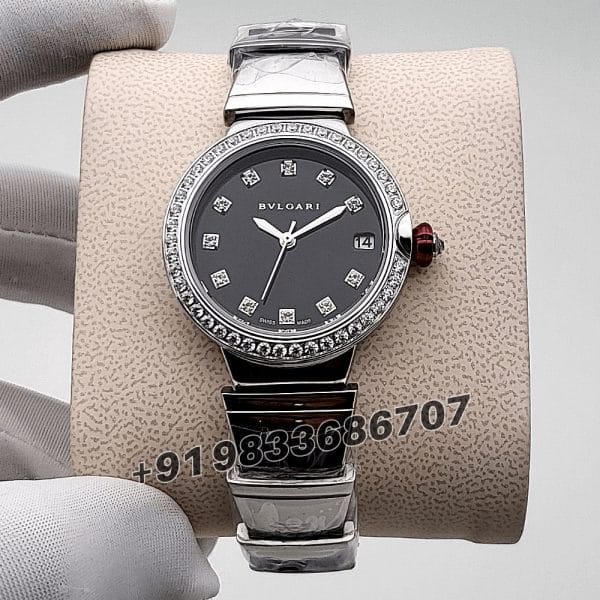 Bvlgari Lvcea Stainless Steel Black Dial Diamond set Bezel High Quality Women’s Watch (1)