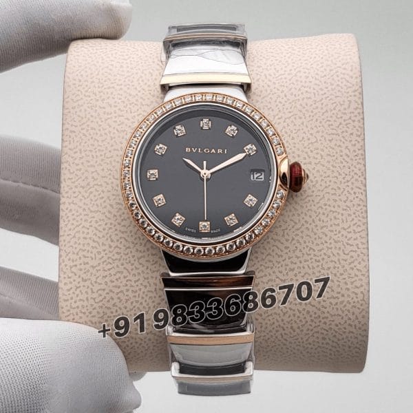 Bvlgari Lvcea Stainless Steel and Rose Gold Black Dial High Quality (1)