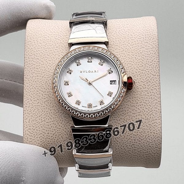 Bvlgari Lvcea Stainless Steel and Rose Gold mother-of-pearl Dial Swiss Automatic Women First Copy Watch (1)