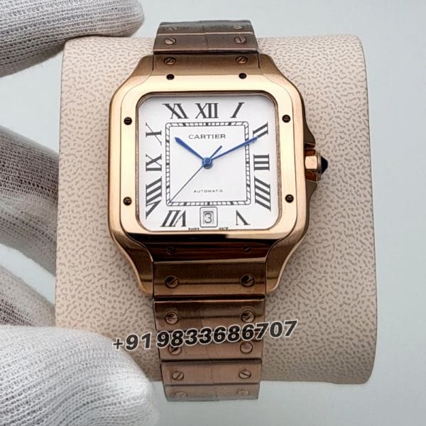 Cartier Santos Rose Gold White Dial High Quality Swiss Automatic Watch