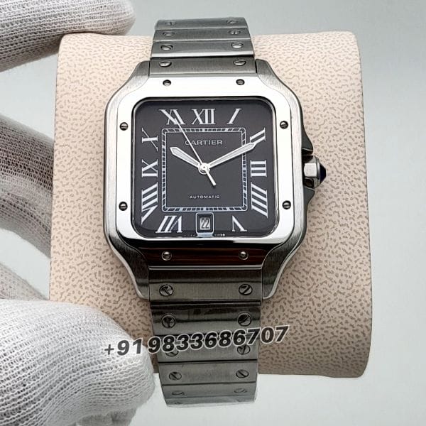 Cartier Santos Steel Black Dial High Quality Swiss Automatic Watch