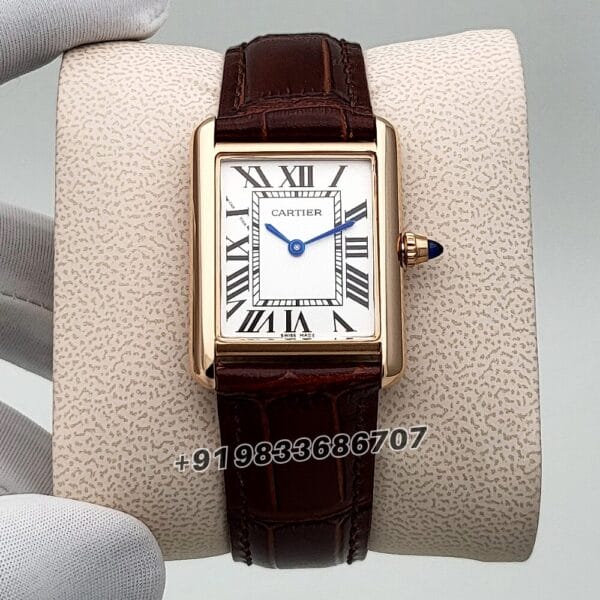 Cartier Tank Rose Gold White Dial Leather Strap High Quality First Copy Watch