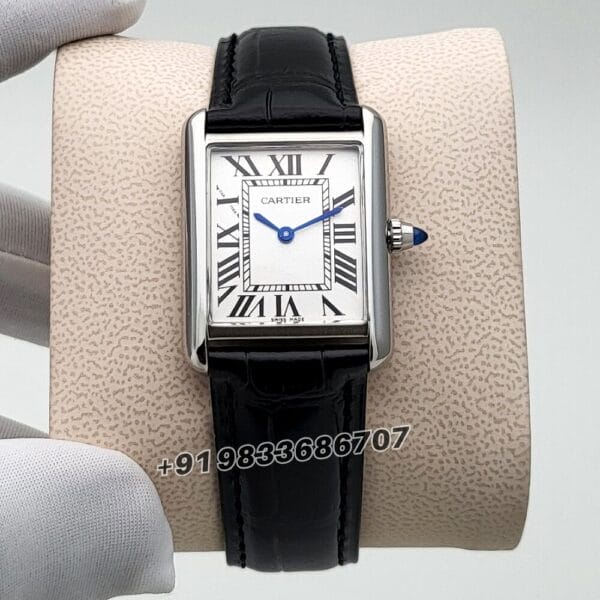 Cartier Tank White Dial Black Leather Strap High Quality First Copy Watch