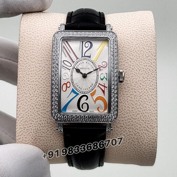 Franck Muller Long Island Colorful Marking White Dial Black Leather Strap High Quality Women’s Watch (1)