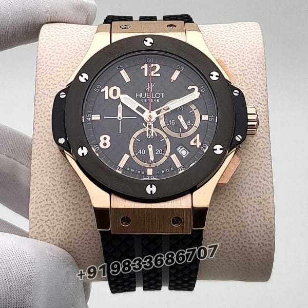 Hublot Big Bang Rose Gold Matte Black Dial Rubber Strap High Quality First Copy Watch (1)