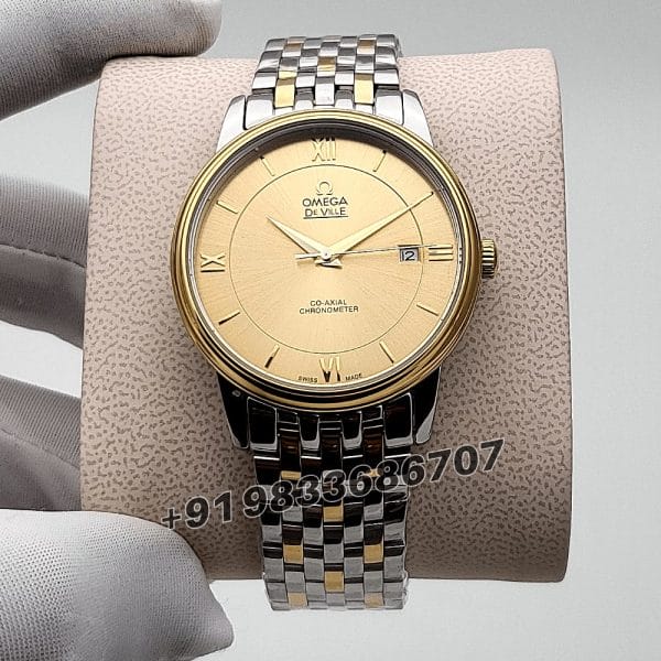 Omega De Ville Prestige Stainless Steel Yellow Gold Dial Super High Quality Swiss Automatic Watch (4)