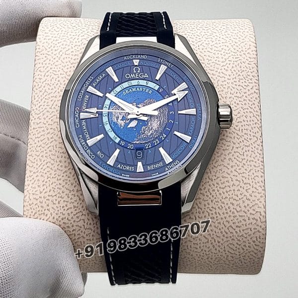Omega Seamaster Aqua Tera World Time Blue Dial Rubber Strap High Quality Swiss Automatic Watch (1)