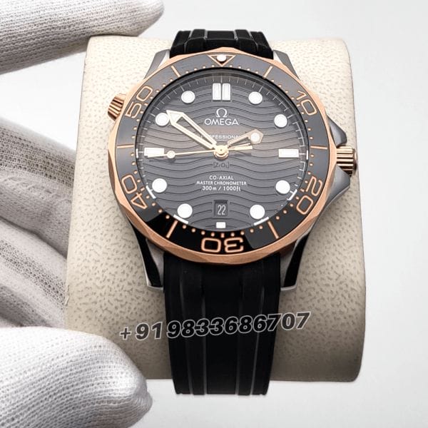 OmegaSeamasterDiverProfessionalRoseGoldBezelRubberStrapSuperHighQualitySwissAutomaticWatch_1