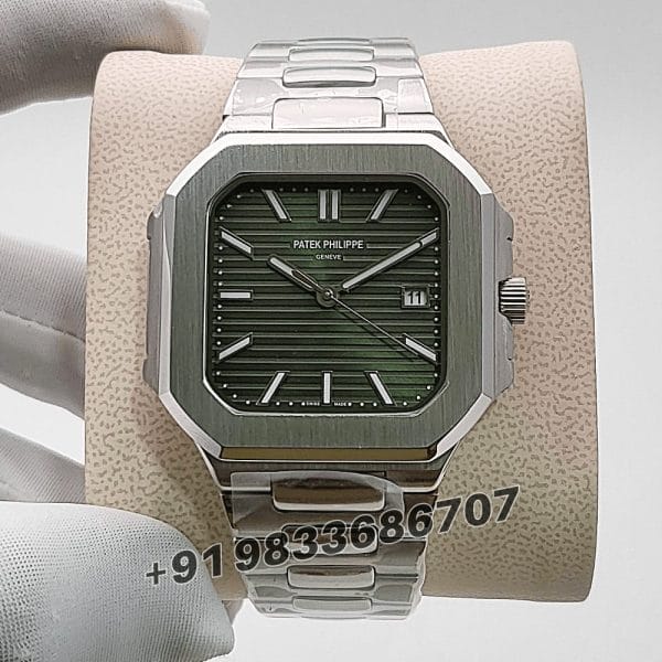 Patek Philippe Cubitus Stainless Steel Sunburst Olive Green Dial 45mm High Quality Swiss Automatic Replica Watch (1)