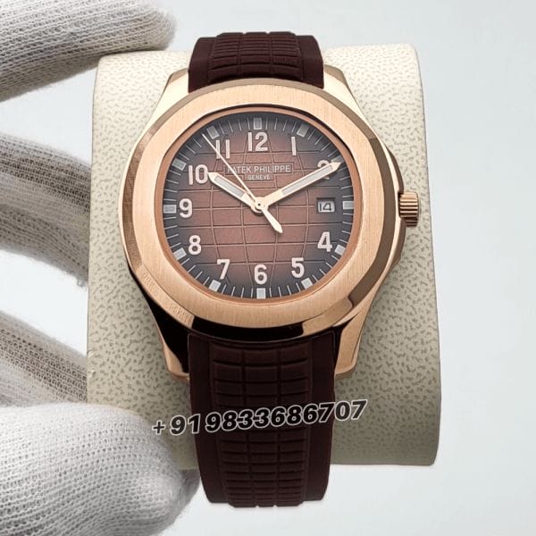 PatekPhilippeAquanautRoseGoldBrownEmbossedDialRubberStrapHighQualitySwissAutomaticWatch_1