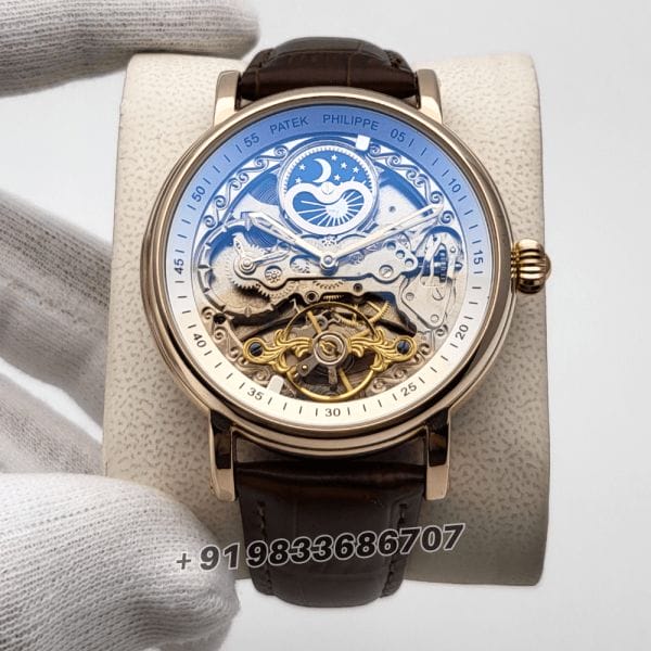 PatekPhilippeSkeletonRoseGoldLeatherStrapSuperHighQualitySwissAutomaticWatch_1