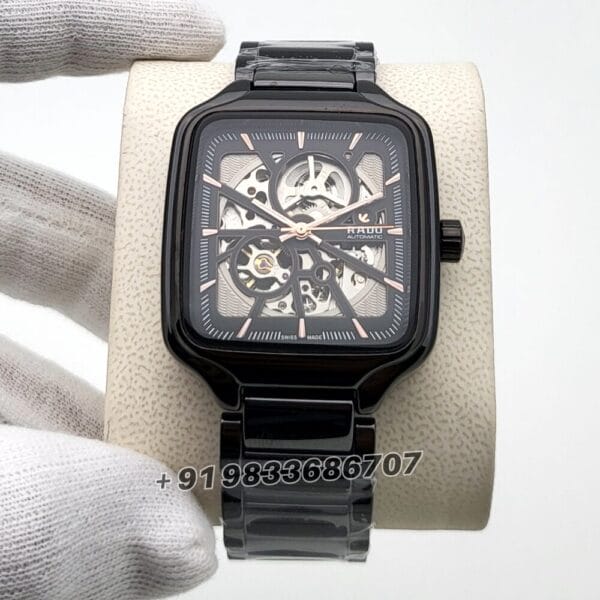 Rado True Square Open Heart Rose Gold Marking Black Ceramic Super High Quality Swiss Automatic Watch (1)