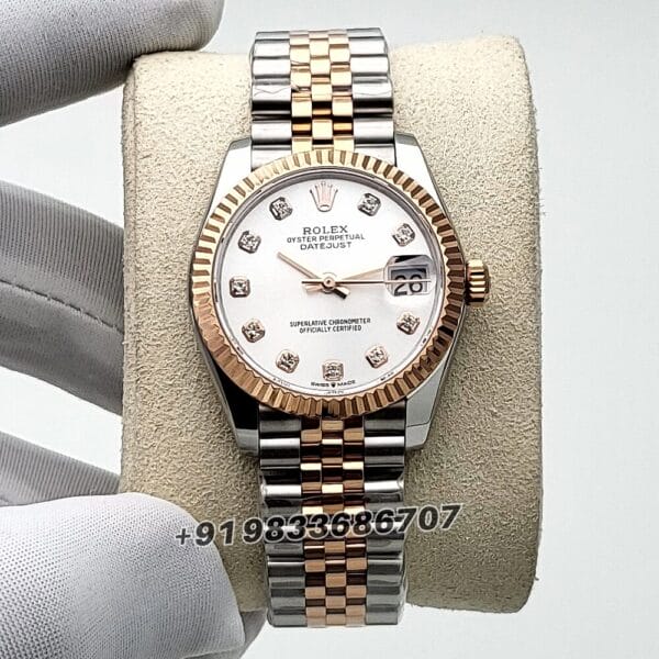 Rolex Datejust Oystersteel and Everose Gold Diamonds Set Silver Dial 31mm Exact 11 Top Quality Replica Super Clone Swiss ETA 2236 Automatic Movement Watch