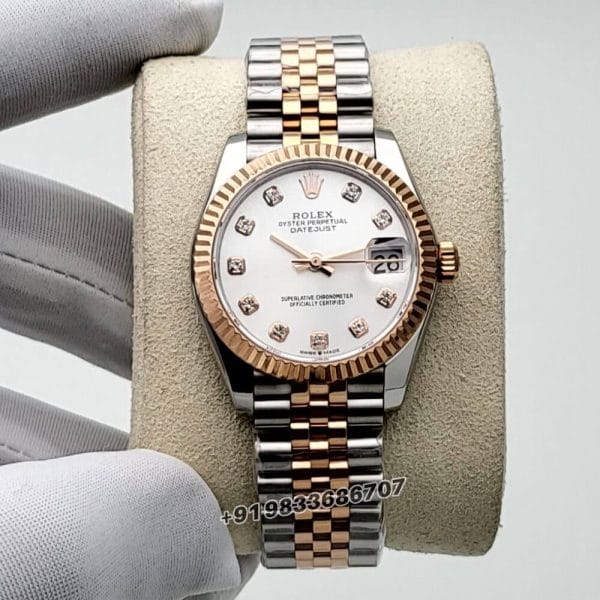 Rolex Datejust Oystersteel and Everose Gold Diamonds Set Silver Dial 31mm Exact 11 Top Quality Replica Super Clone Swiss ETA 2236 Automatic Movement Watch Ref-278271