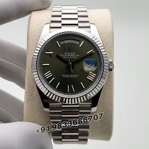 Rolex Day-Date Oyster Platinum Olive Green Dial 40mm Exact 11 Top Quality Super Clone Replica Swiss ETA 3255 Automatic M (1)