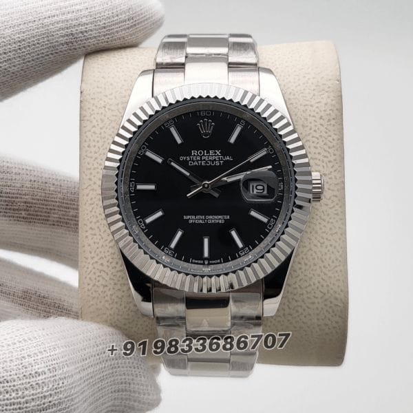 RolexDatejustBrightBlackDial41mmSuperHighQualitySwissAutomaticFirstCopyWatch_1