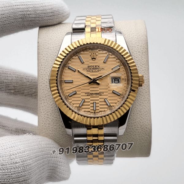 RolexDatejustDualToneGoldenMotifDial41mmSuperHighQualitySwissAutomaticFirstCopyWatch_1