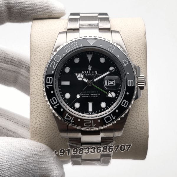 RolexGMTMasterIIStainlessSteelBlackDial40mmSuperHighQualitySwissAutomaticFirstCopyReplicaWatch_1